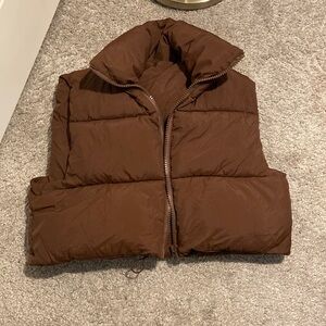 Cropped Brown Puffer Vest